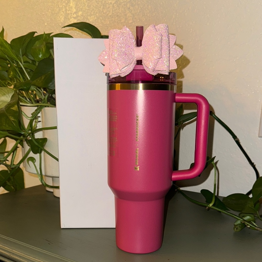 Stanley x starbucks Pink Tumbler with Glitter Bow